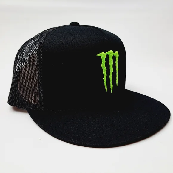 Monster Energy Flat Bill Trucker Mesh Snapback Hat Black - Picture 3 of 5